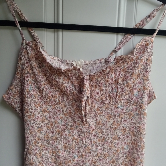 4/$15 Babydoll Floral Spaghetti Strap Romper Active USA Size Large Pink Orange - Picture 3 of 9